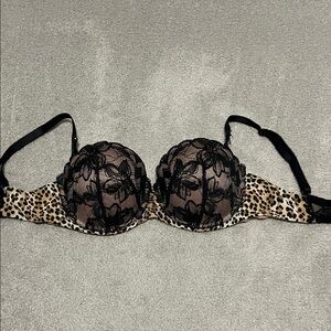 Victoria's Secret Black Lace and Leopard Bra